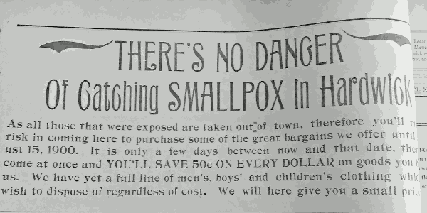 Advertisement, August 9, 1900, Hardwick Gazette